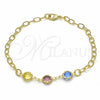 Oro Laminado Fancy Bracelet, Gold Filled Style Rolo Design, with Multicolor Crystal, Multicolor Polished, Golden Finish, 03.09.0075.07 (7 Inches Length)
