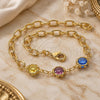Oro Laminado Fancy Bracelet, Gold Filled Style Rolo Design, with Multicolor Crystal, Multicolor Polished, Golden Finish, 03.09.0075.07 (7 Inches Length)