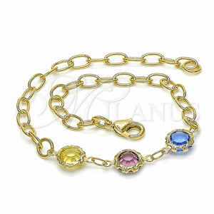 Gold Filled Bracelet — Fancy Bracelet Rolo Design with Multicolor Crystal Multicolor — main product view — SKU 129232 | Oro Laminado brazalete — elegante Bracelet Rolo diseño with Multicolor cristal Multicolor — SKU 129232