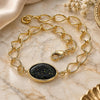 Oro Laminado Fancy Bracelet, Gold Filled Style Rolo Design, with Black Opal, Black Polished, Golden Finish, 03.09.0070.07 (7 Inches Length)