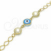 Oro Laminado Fancy Bracelet, Gold Filled Style Evil Eye Design, with White Pearl, Blue Polished, Golden Finish, 03.09.0068.1.07 (7 Inches Length)