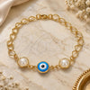 Oro Laminado Fancy Bracelet, Gold Filled Style Evil Eye Design, with White Pearl, Blue Polished, Golden Finish, 03.09.0068.1.07 (7 Inches Length)