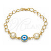 Oro Laminado Fancy Bracelet, Gold Filled Style Evil Eye Design, with White Pearl, Blue Polished, Golden Finish, 03.09.0068.1.07 (7 Inches Length)