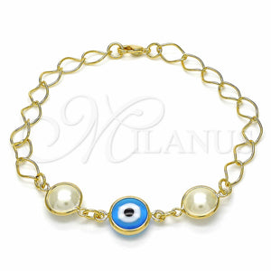 Gold Filled Bracelet — Fancy Bracelet Evil Eye Design with White Pearl — main product view — SKU 129242 | Oro Laminado brazalete — elegante Bracelet Evil Eye diseño with blanco Pearl — SKU 129242