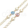 Oro Laminado Fancy Bracelet, Gold Filled Style Evil Eye Design, with White Pearl, Blue Polished, Golden Finish, 03.09.0068.1.07 (7 Inches Length)
