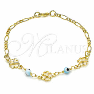 Gold Filled Bracelet — Fancy Bracelet Evil Eye and Heart Design Blue — main product view — SKU 129245 | Oro Laminado brazalete — elegante Bracelet Evil Eye and corazón diseño Blue — SKU 129245
