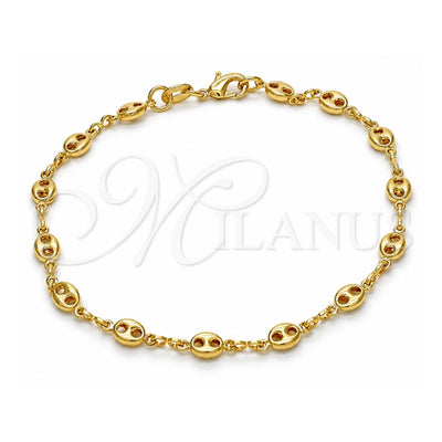 Oro Laminado Basic Bracelet, Gold Filled Style Puff Mariner Design, Polished, Golden Finish, 04.09.0185.07 (03 MM Thickness, 7 Inches Length)