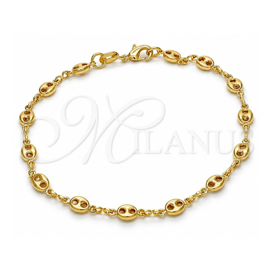 Oro Laminado Basic Bracelet, Gold Filled Style Puff Mariner Design, Polished, Golden Finish, 04.09.0185.07 (03 MM Thickness, 7 Inches Length)