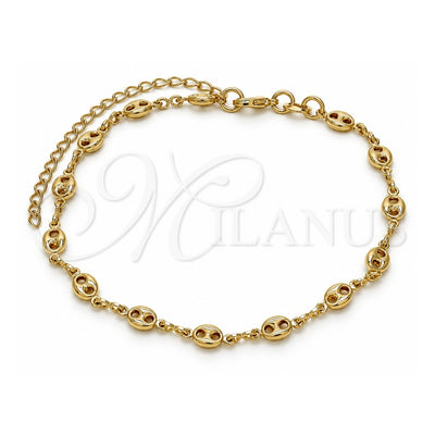 Oro Laminado Fancy Anklet, Gold Filled Style Puff Mariner Design, Polished, Golden Finish, 04.09.0185.10 (03 MM Thickness, 10 Inches Length)