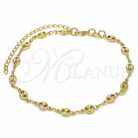 Oro Laminado Fancy Anklet, Gold Filled Style Puff Mariner Design, Polished, Golden Finish, 04.09.0185.10 (03 MM Thickness, 10 Inches Length)