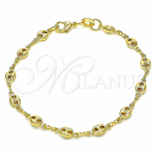 Oro Laminado Basic Bracelet, Gold Filled Style Puff Mariner Design, Polished, Golden Finish, 04.09.0185.06 (03 MM Thickness, 6 Inches Length)