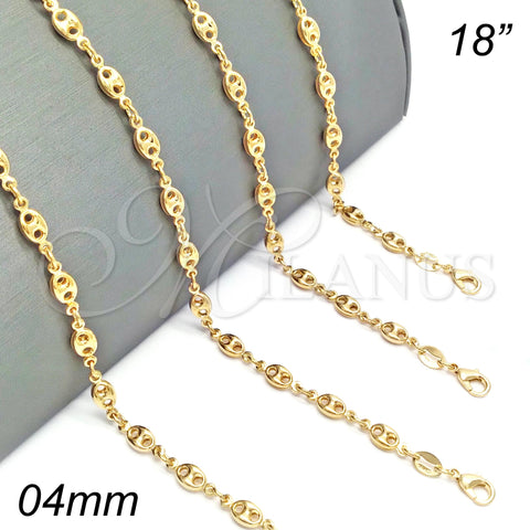 Oro Laminado Basic Necklace, Gold Filled Style Puff Mariner Design, Polished, Golden Finish, 04.09.0185.18 (03 MM Thickness, 18 Inches Length)