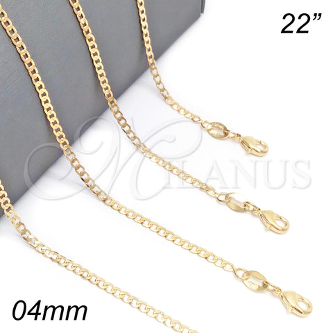 Oro Laminado Basic Necklace, Gold Filled Style Curb Design, Polished, Golden Finish, 04.32.0019.22 (0.80 Gauge, 04 MM Thickness, 22 Inches Length)