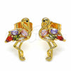 Oro Laminado Stud Earring, Gold Filled Style with Multicolor Cubic Zirconia and Black Micro Pave, Polished, Golden Finish, 02.345.0020