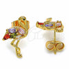 Oro Laminado Stud Earring, Gold Filled Style with Multicolor Cubic Zirconia and Black Micro Pave, Polished, Golden Finish, 02.345.0020