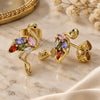 Oro Laminado Stud Earring, Gold Filled Style with Multicolor Cubic Zirconia and Black Micro Pave, Polished, Golden Finish, 02.345.0020