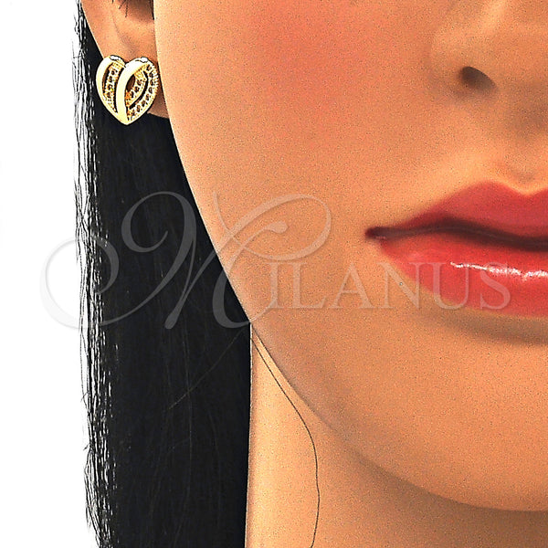 Gold Filled Ring — Stud Earring Heart Design with White Micro Pave — alternate product view — SKU 129271 | Oro Laminado anillo — Stud Earring corazón diseño with blanco Micro Pave — SKU 129271