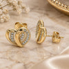 Oro Laminado Stud Earring, Gold Filled Style Heart Design, with White Micro Pave, Polished, Golden Finish, 02.94.0107