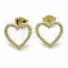 Oro Laminado Stud Earring, Gold Filled Style Heart Design, with White Cubic Zirconia, Polished, Golden Finish, 02.94.0117