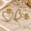 Oro Laminado Stud Earring, Gold Filled Style Heart Design, with White Cubic Zirconia, Polished, Golden Finish, 02.94.0117