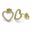 Oro Laminado Stud Earring, Gold Filled Style Heart Design, with White Cubic Zirconia, Polished, Golden Finish, 02.94.0117