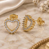 Oro Laminado Stud Earring, Gold Filled Style Heart Design, with White Cubic Zirconia, Polished, Golden Finish, 02.94.0122
