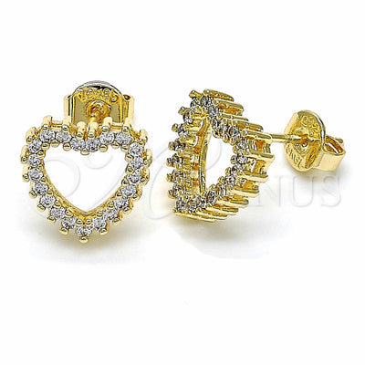 Oro Laminado Stud Earring, Gold Filled Style Heart Design, with White Cubic Zirconia, Polished, Golden Finish for wholesale, main product view