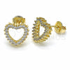 Oro Laminado Stud Earring, Gold Filled Style Heart Design, with White Cubic Zirconia, Polished, Golden Finish, 02.94.0122