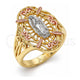 Oro Laminado Elegant Ring, Gold Filled Style Guadalupe Design, Polished, Tricolor, 01.253.0018.09 (Size 9)