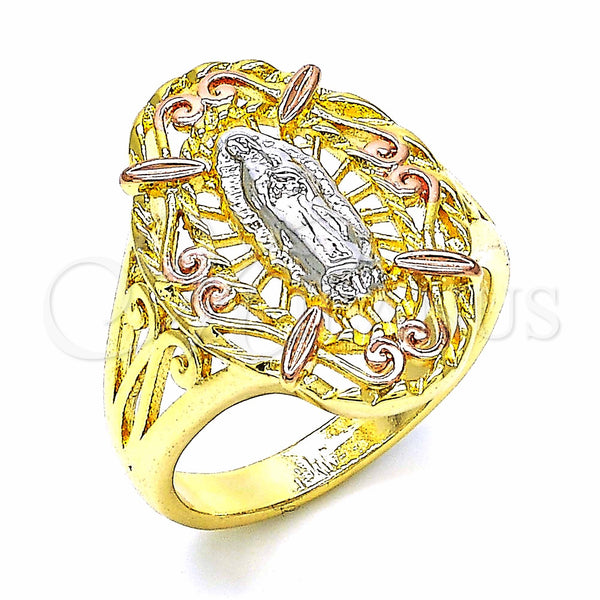 Gold Filled Ring — Elegant Ring Guadalupe Design Polished Tricolor 01. Size — main product view — SKU 129289 | Oro Laminado anillo — Elegant Ring Guadalupe diseño pulido Tricolor 01. Size — SKU 129289