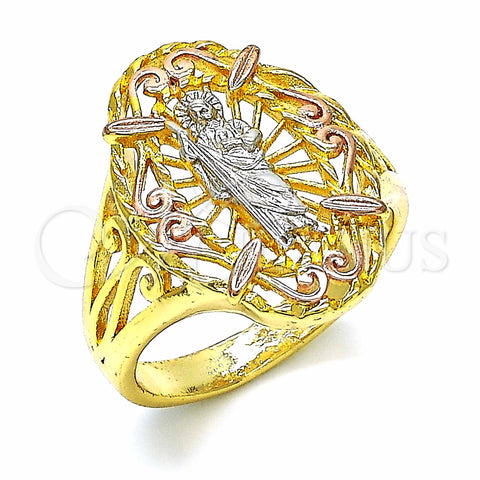 Oro Laminado Elegant Ring, Gold Filled Style San Judas Design, Polished, Tricolor, 01.253.0019.08 (Size 8)