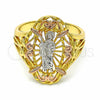Oro Laminado Elegant Ring, Gold Filled Style San Judas Design, Polished, Tricolor, 01.253.0019.09 (Size 9)