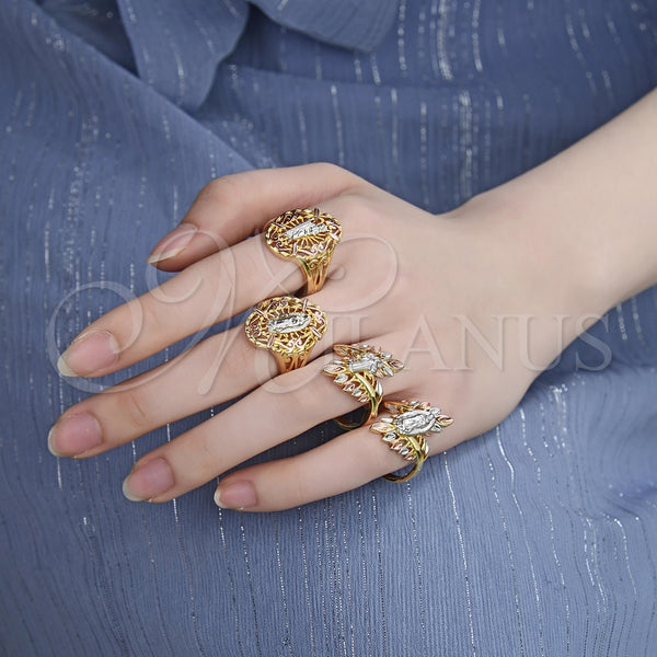 Gold Filled Ring — Elegant Ring Guadalupe Design Polished Tricolor 01. Size — alternate product view — SKU 129294 | Oro Laminado anillo — Elegant Ring Guadalupe diseño pulido Tricolor 01. Size — SKU 129294