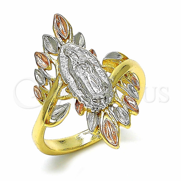 Gold Filled Ring — Elegant Ring Guadalupe Design Polished Tricolor 01. Size — main product view — SKU 129294 | Oro Laminado anillo — Elegant Ring Guadalupe diseño pulido Tricolor 01. Size — SKU 129294