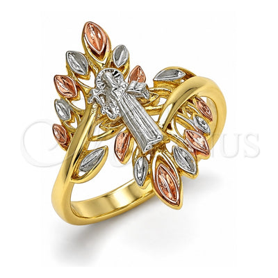 Oro Laminado Elegant Ring, Gold Filled Style San Benito Design, Polished, Tricolor, 01.253.0021.07 (Size 7)