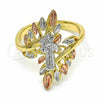 Oro Laminado Elegant Ring, Gold Filled Style San Benito Design, Polished, Tricolor, 01.253.0021.09 (Size 9)