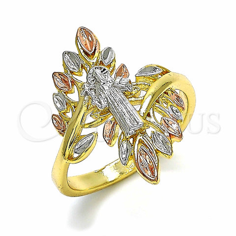 Oro Laminado Elegant Ring, Gold Filled Style San Benito Design, Polished, Tricolor, 01.253.0021.09 (Size 9)
