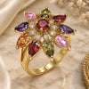 Oro Laminado Multi Stone Ring, Gold Filled Style Flower and Teardrop Design, with Multicolor Cubic Zirconia, Polished, Golden Finish, 01.283.0006.1.07 (Size 7)