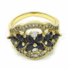 Oro Laminado Multi Stone Ring, Gold Filled Style Flower Design, with Black and White Cubic Zirconia, Polished, Golden Finish, 01.283.0007.07 (Size 7)
