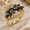 Oro Laminado Multi Stone Ring, Gold Filled Style Flower Design, with Black and White Cubic Zirconia, Polished, Golden Finish, 01.283.0007.07 (Size 7)