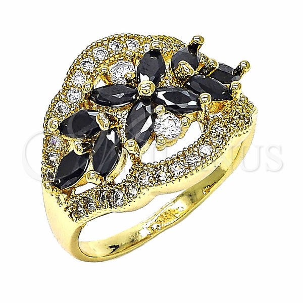 Gold Filled Ring — Multi Stone Ring Flower Design with Black and — main product view — SKU 129306 | Oro Laminado anillo — Multi Stone Ring flor diseño with negro and — SKU 129306