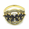 Oro Laminado Multi Stone Ring, Gold Filled Style Flower Design, with Black and White Cubic Zirconia, Polished, Golden Finish, 01.283.0007.08 (Size 8)