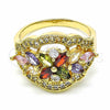 Oro Laminado Multi Stone Ring, Gold Filled Style Flower Design, with Multicolor Cubic Zirconia, Polished, Golden Finish, 01.283.0007.1.07 (Size 7)