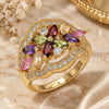 Oro Laminado Multi Stone Ring, Gold Filled Style Flower Design, with Multicolor Cubic Zirconia, Polished, Golden Finish, 01.283.0007.1.08 (Size 8)