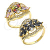 Oro Laminado Multi Stone Ring, Gold Filled Style Flower Design, with Multicolor Cubic Zirconia, Polished, Golden Finish, 01.283.0007.1.08 (Size 8)