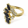 Oro Laminado Multi Stone Ring, Gold Filled Style with Black and White Cubic Zirconia, Polished, Golden Finish, 01.283.0008.07 (Size 7)