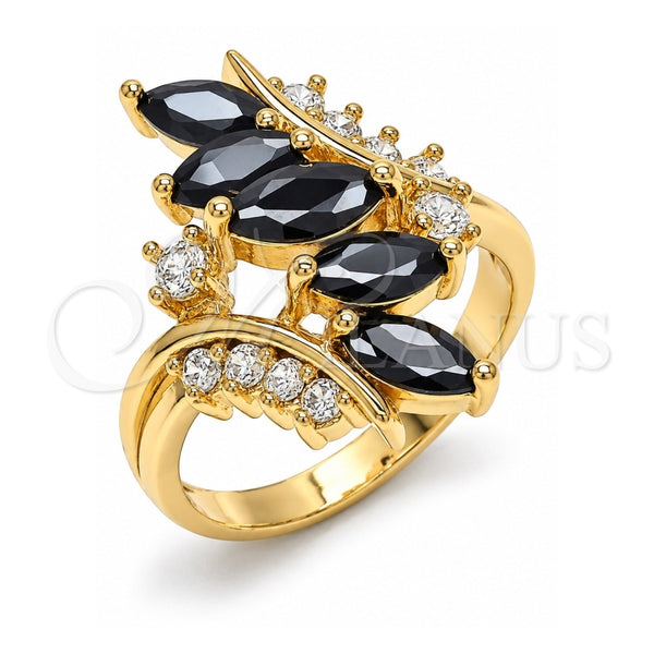 Oro Laminado Multi Stone Ring, Gold Filled Style with Black and White Cubic Zirconia, Polished, Golden Finish, 01.283.0008.07 (Size 7)