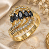 Oro Laminado Multi Stone Ring, Gold Filled Style with Black and White Cubic Zirconia, Polished, Golden Finish, 01.283.0009.08 (Size 8)