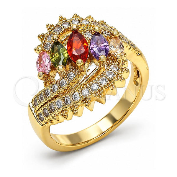 Oro Laminado Multi Stone Ring, Gold Filled Style with Multicolor Cubic Zirconia, Polished, Golden Finish, 01.283.0009.1.07 (Size 7)