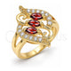 Anillo Multi Piedra 01.283.0011.08 Oro Laminado, con Zirconia Cubica Granate y Blanca, Pulido, Tono Dorado (Tamaño 8)